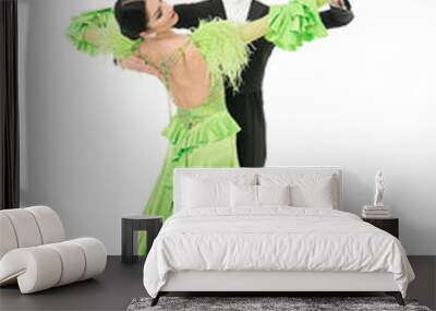 ballroom dance couple in a dance pose isolated on white background. ballroom sensual proffessional dancers dancing walz, tango, slowfox and quickstep just dance Wall mural