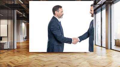 business deal. two businessmen handshaking after contract deal. successful agreement in business deal. businessmen dealing isolated on white. partnership concept. copy space banner Wall mural