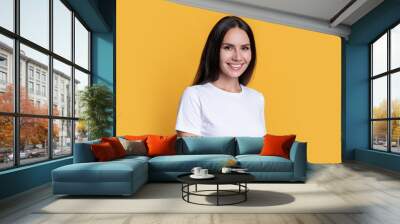 cheerful casual woman in studio. portrait of casual woman. photo of woman wearing casual Wall mural