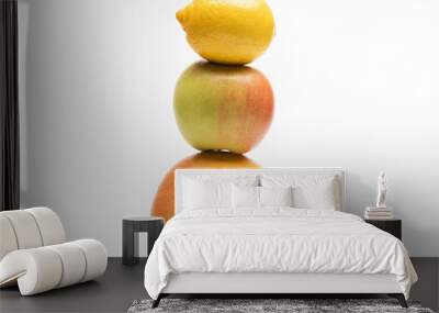 grapefruit, lemon and apple fruit isolated on white Wall mural