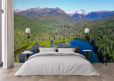 Nature landscape. Cooper Lake in Washington Cascade Mountains. Scenic nature of popular hiking Cooper lake. Cooper lake with mountain landscape. Landscape of Cooper lake mountain. Timeless beauty Wall mural