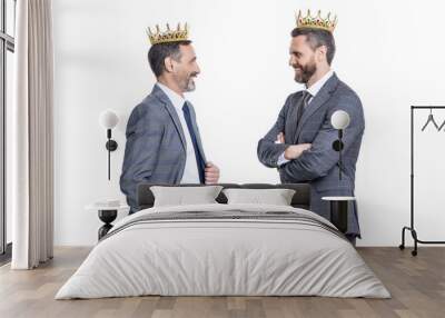 partnership concept. partner team. successful partnership. business reward. business partner isolated on white. two business man in suit and crown. business teamwork and collaboration Wall mural