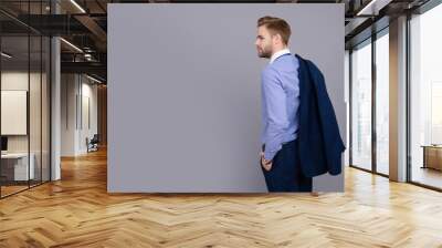 Successful and professional businessman. Business boss portrait of business man. Successful business. Success of entrepreneur. Office manager. Businessman in suit isolated on grey. Copy space banner Wall mural