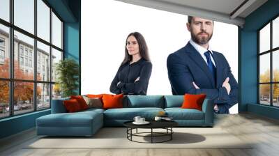 successful businesspeople. business coworkers isolated on white. two businesspeople in formal suit. ambitious businesspeople support. professional business leader with manager. on business market Wall mural