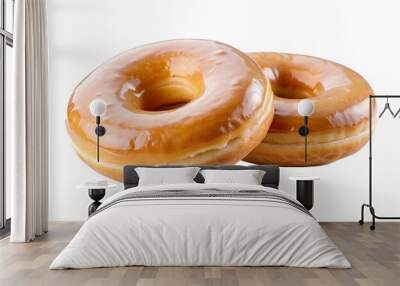 two glazed donut isolated on transparent background With clipping path. cut out. 3d render Wall mural