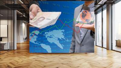 Businessman withdrawal from internet banking, Global economy con Wall mural