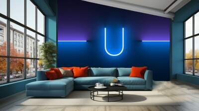 Illustration of a neon letter U isolated on black background Wall mural