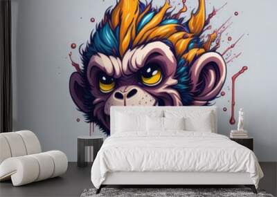 funny monkey head Wall mural