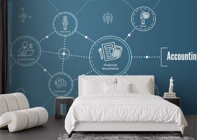 Accountant or Accounting Icon Set & Web Header Banner Wall mural