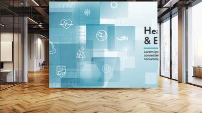 Health Safety and Environment Icon Set & Web Header Banner Wall mural