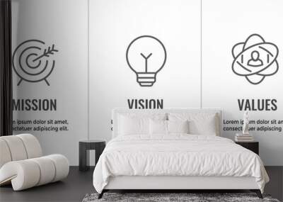 Mission Vision and Values Icon Set with mission statement, vision icon, etc Wall mural