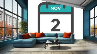 November 2 Calendar Day or Calender Date for Deadlines or Appointment Wall mural