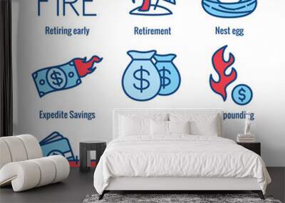 Retirement Savings Icon Set - money bags, nest egg, calendar and more Wall mural