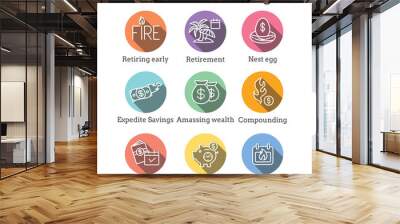 Retirement Savings Icon Set - money bags, nest egg, calendar and more Wall mural