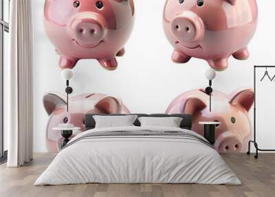 Pink piggy bank isolated on transparent background. The concept of preserving and saving money. Wall mural