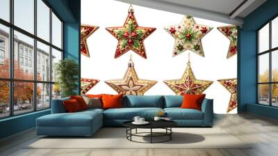 Set of Christmas tree toys in the shape of a star on a transparent background. Holiday and party concept. Wall mural