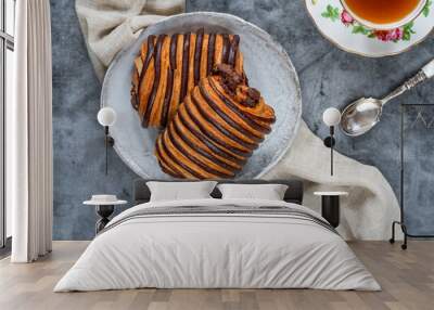 Fresh French pastry - chocolate filled croissants Wall mural