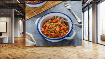 Orzo pasta bolognese with meatless quorn mince Wall mural