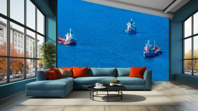 Ships on Bay of Gibraltar seen from the Upper Rock. UK Wall mural