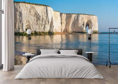 View of white chalk cliffs and beach in Kingsgate Bay, Margate, East Kent, UK Wall mural