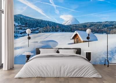 Winter landscape with with snow covered Alps in Seefeld in the Austrian state of Tyrol. Winter in Austria Wall mural