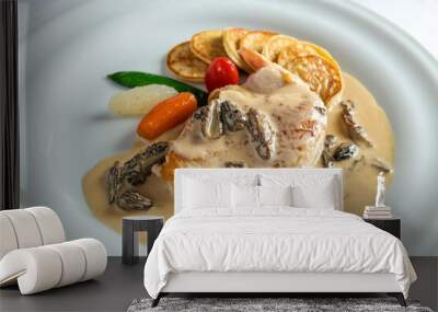 Famous and traditional chicken with morels Wall mural