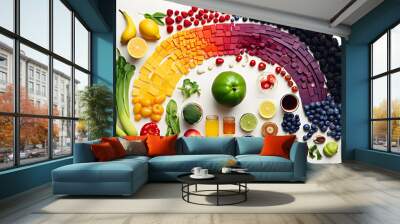 Rainbow food, healthy eating, diet, vegetables, fruits, nature, AI generated Wall mural