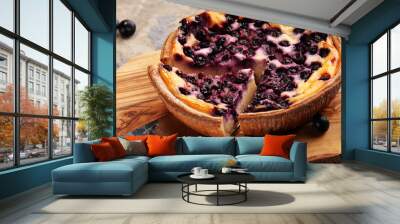 Blueberry pie or homemade cheesecake with blueberries. Delicous dessert blueberry tart Wall mural