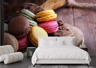 Close up colorful macarons dessert with vintage pastel tones Wall mural