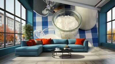 milk products - tasty healthy dairy products on a table on: sour Wall mural