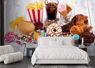 Unhealthy products. food bad for figure, skin, heart and teeth. Wall mural