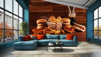 Unhealthy products. food bad for figure, skin, heart and teeth. Wall mural