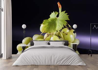 white fresh grapevine on dark stone table. Wall mural