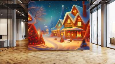 christmas house in the night Wall mural