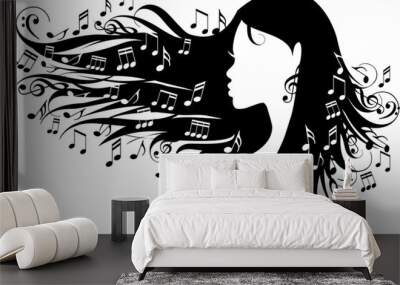 Black woman with music notes in her hair, vector illustration Wall mural