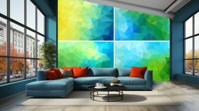 blue and green low poly backgrounds, vector set Wall mural