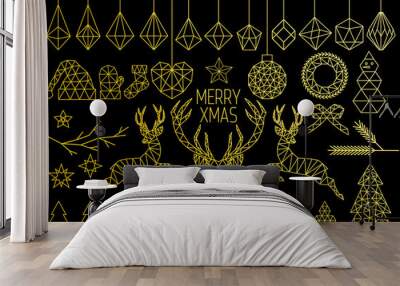 Gold geometric Christmas set, vector Wall mural