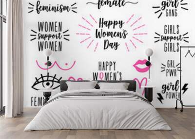 hand drawn feminist signs and quotes, vector set Wall mural