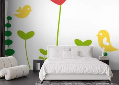 heart flower with birds Wall mural