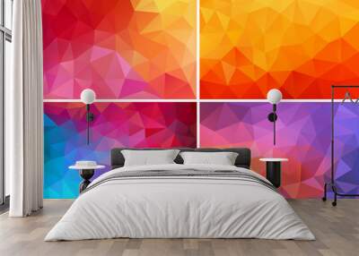 red and pink low poly backgrounds, vector set Wall mural