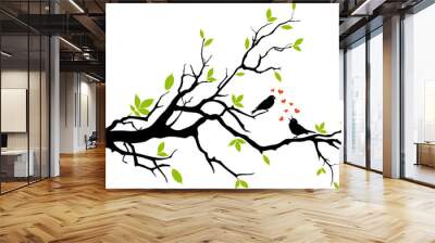 spring, two birds in love, sitting on a branch Wall mural