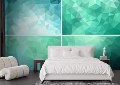 teal low poly backgrounds, vector set Wall mural