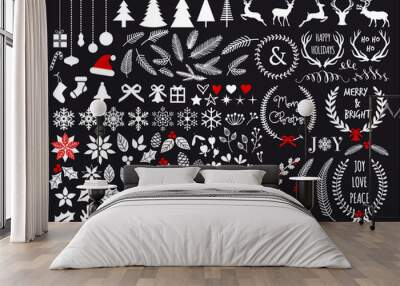 White Christmas set, vector design elements Wall mural