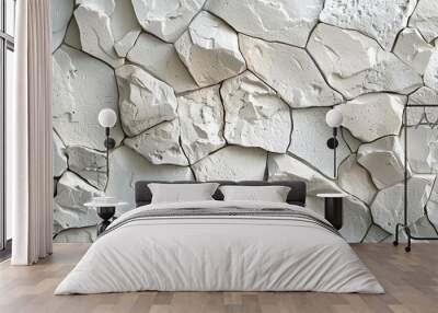 Abstract white cracked earth texture, natural pattern of cracked, dry stone Wall mural