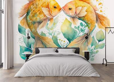 Two goldfishes in love, romantic kiss Wall mural