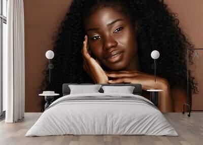 Beautiful skin care models with perfect dark skin and curly hair. African Beauty, spa treatment concept. Wall mural