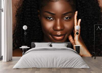 Beauty spa treatment concept.  African Skincare model portrait  with perfect dark skin and curly hair. Wall mural