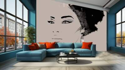 African American illustration for fashion banner. Trendy woman model background. Afro hair style girl. Black queen. Dhuku. Wall mural