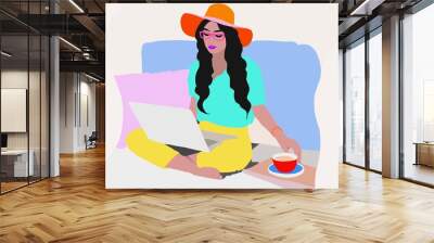 Beautiful young girl, Black student illustration  Wall mural