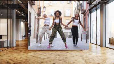 girlfriends with casual clothes dancing black music Wall mural